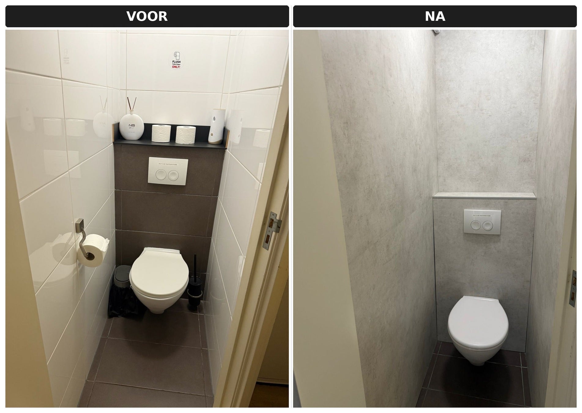 Van klassiek toilet naar strak betonlook interieur: een renovatie zonder sloopwerk